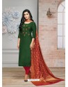 Scintillating Green Embroidered Straight Salwar Suit