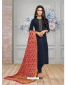 Awesome Navy Blue Embroidered Straight Salwar Suit