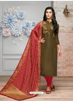 Trendy Coffee Embroidered Straight Salwar Suit