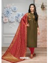 Trendy Coffee Embroidered Straight Salwar Suit