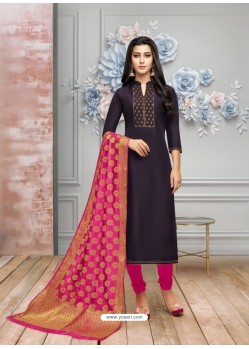 Marvellous Violet Embroidered Straight Salwar Suit