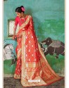 Awesome Red Weaving Silk Wedding Party Wear Saree
