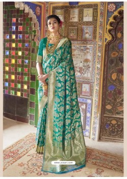 Classy Green Weaving Silk Wedding Party Wear Saree