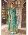 Classy Green Weaving Silk Wedding Party Wear Saree