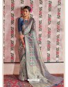 Trendy Golden And Blue Weaving Silk Wedding Party Wear Saree