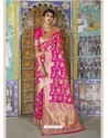 Dashing Pink Weaving Silk Wedding Party Wear Saree