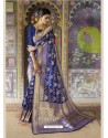 Glossy Royal Blue Weaving Silk Wedding Party Wear Saree
