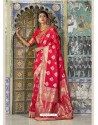 Classy Red Weaving Silk Wedding Party Wear Saree