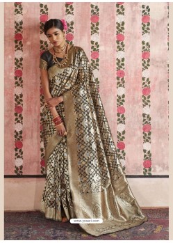 Classy Black Weaving Silk Wedding Party Wear Saree