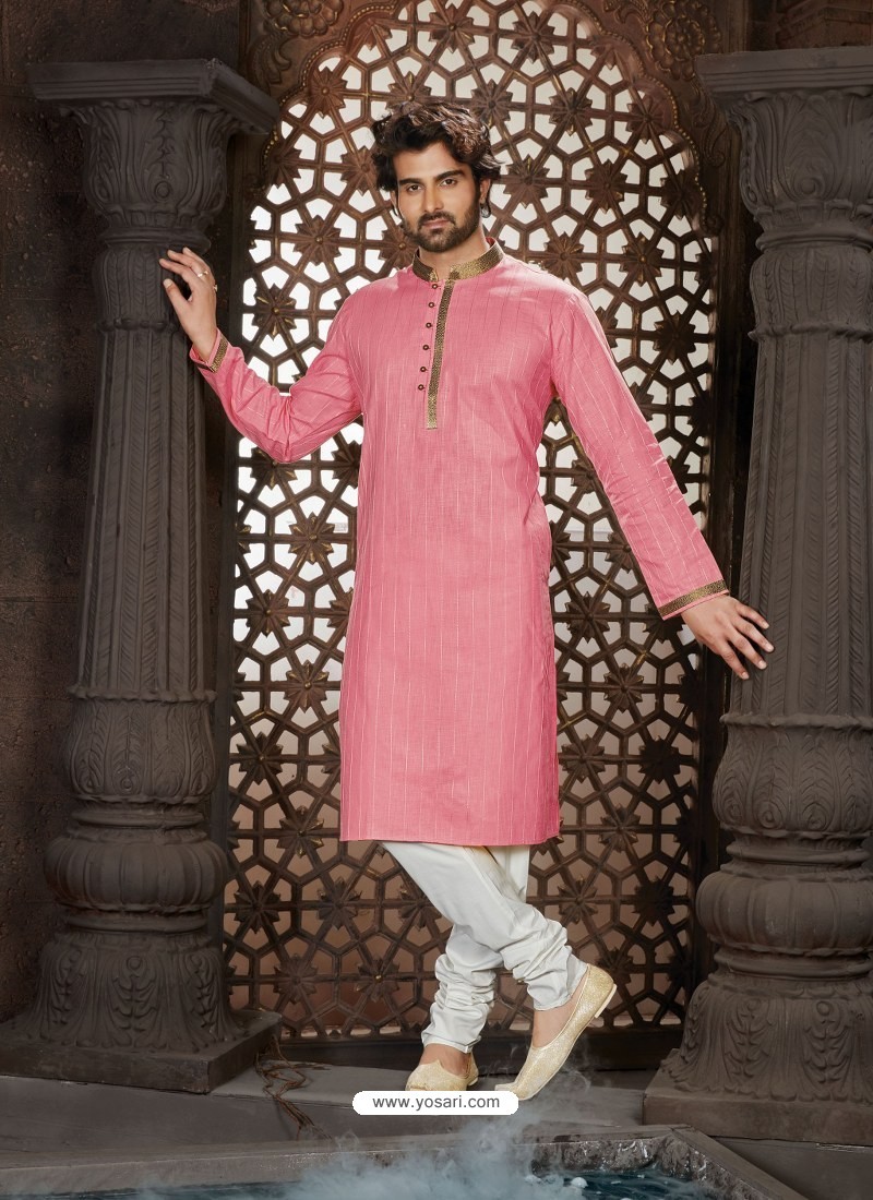 Buy Classy Light Pink Cotton Kurta Pajama For Men | Kurta Pajama