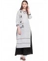 Light Grey And Black Cotton Readymade Kurti With Bottom