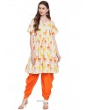 Off White And Orange Cotton Readymade Kurti With Bottom