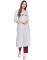 Light Grey And Wine Cotton Readymade Kurti With Bottom