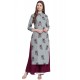 Grey And Wine Rayon Readymade Kurti With Bottom