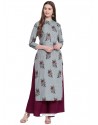 Grey And Wine Rayon Readymade Kurti With Bottom