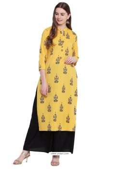 Classy Yellow Rayon Floral Worked Readymade Kurti With Bottom
