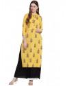 Classy Yellow Rayon Floral Worked Readymade Kurti With Bottom