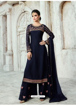 Fabulous Navy Blue Designer Embroidered Salwar Suit