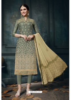 Ravishing Green And Grey Embroidered Straight Salwar Suit
