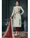 Fascinating Off White Embroidered Straight Salwar Suit