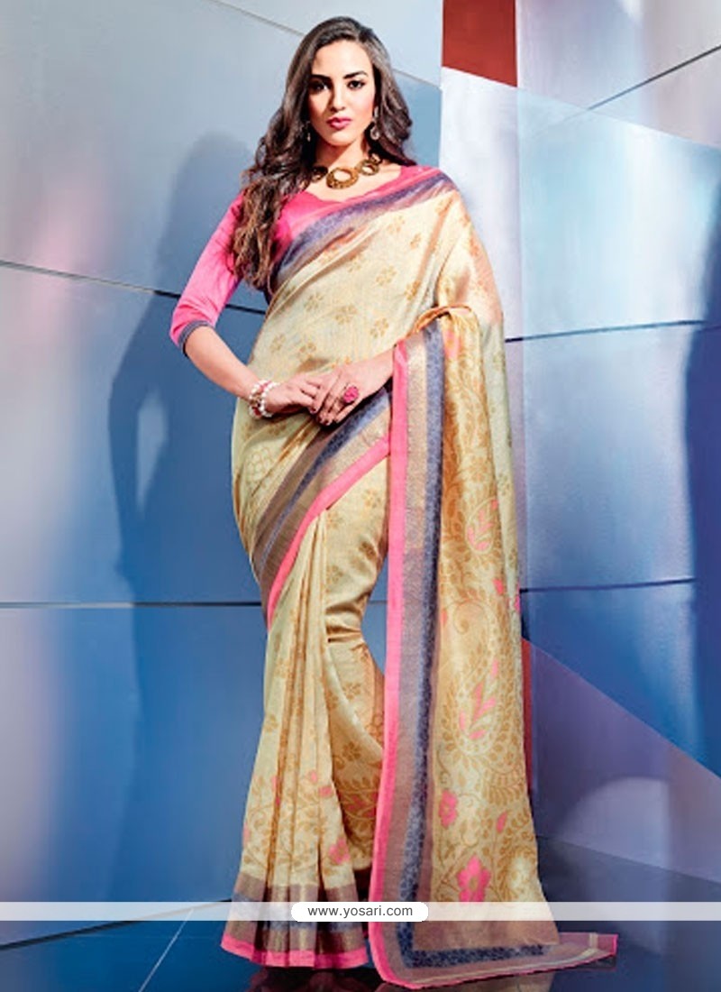 Pretty Beige Color Art Silk Casual Saree