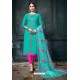 Dashing Sky Blue Embroidered Straight Salwar Suit