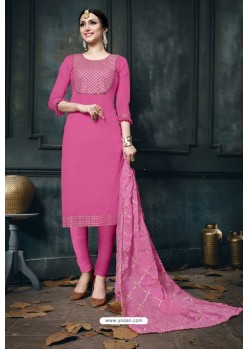 Glossy Pink Embroidered Straight Salwar Suit