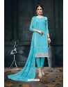 Groovy Sky Blue Embroidered Straight Salwar Suit