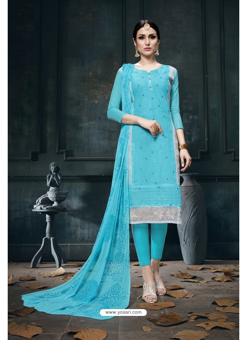 Buy Groovy Sky Blue Embroidered Straight Salwar Suit | Straight Salwar