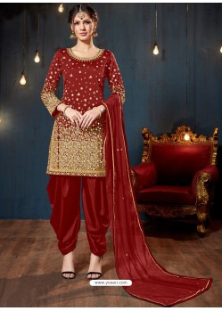 Awesome Red Designer Embroidered Salwar Suit