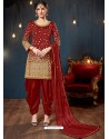 Awesome Red Designer Embroidered Salwar Suit