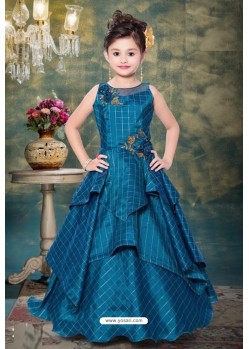 Glossy Blue Party Wear Gown for Girls