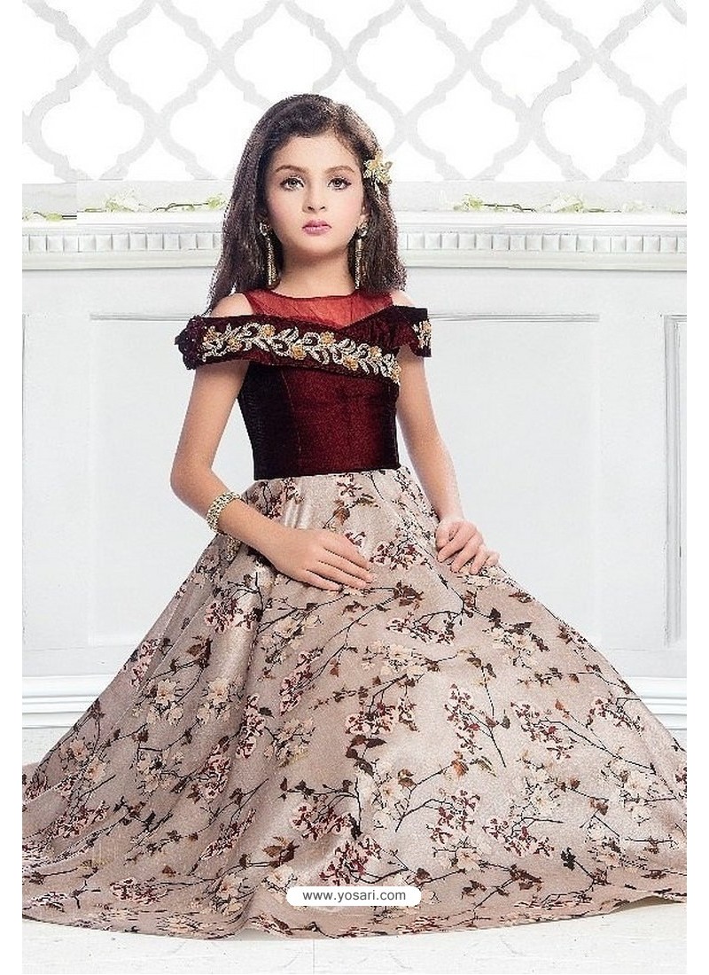 Buy Hot Maroon Party Wear Gown for Girls | Gown for Girls