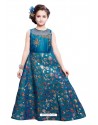 Peacock Blue Party Wear Gown for Girls