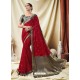 Glossy Red Silk Wedding Party Wear Saree