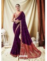 Classy Dark Purple Silk Wedding Party Wear Saree