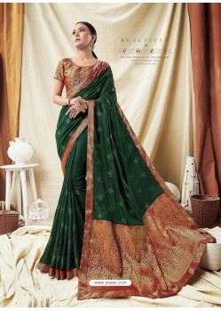 Classy Green Silk Wedding Party Wear Saree