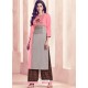 Pink And Brown Rayon Printed Readymade Kurti With Palazzo