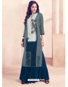 Grey And Blue Rayon Printed Readymade Kurti With Palazzo