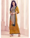 Mustard Rayon Printed Readymade Kurti With Palazzo