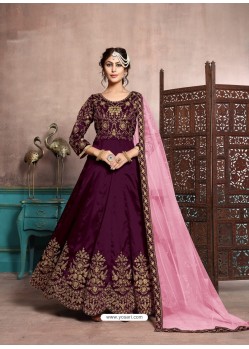 Purple Art Silk Designer Floor Length Suits