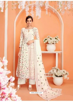 Scintillating Off White Embroidered Palazzo Salwar Suit