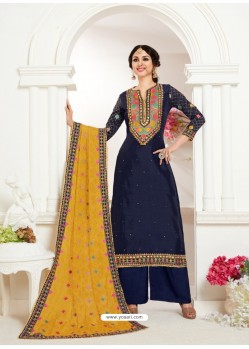 Fabulous Navy Blue Embroidered Palazzo Salwar Suit