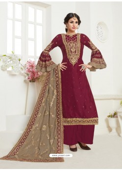 Awesome Maroon Embroidered Palazzo Salwar Suit