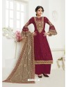 Awesome Maroon Embroidered Palazzo Salwar Suit