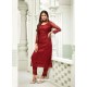 Ravishing Red Embroidery Designer Straight Salwar Suit