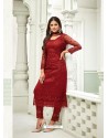 Ravishing Red Embroidery Designer Straight Salwar Suit