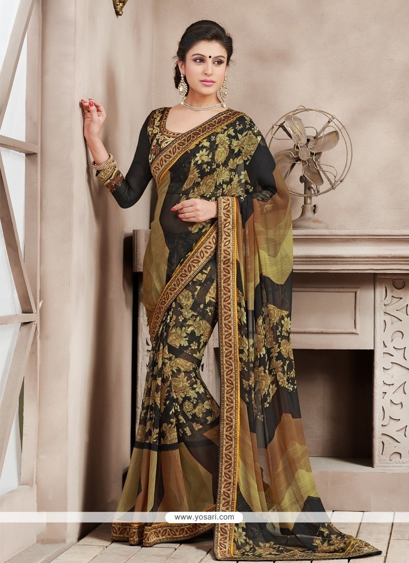 Dazzling Black Bamber Georgette Casual Saree