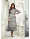 Fabulous Grey Embroidery Designer Straight Salwar Suit