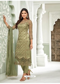 Scintillating Mehendi Embroidery Designer Straight Salwar Suit